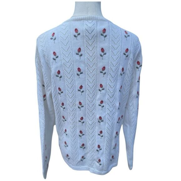 Vintage Y2K Natural Reflections White Floral Embroidered Cardigan Size Medium - Picture 5 of 7